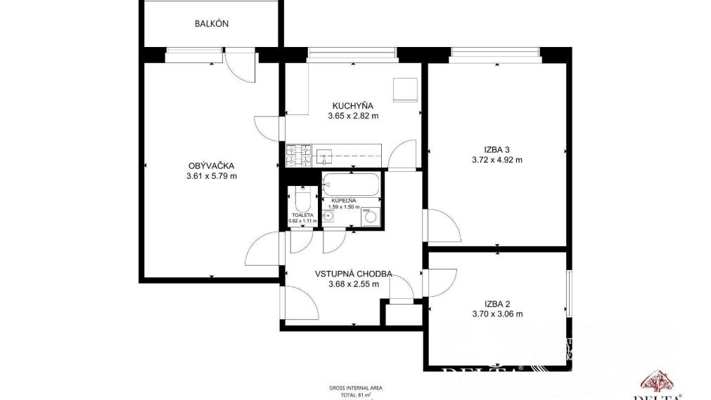 BOSEN | 3 izb. slnečný byt s loggiou, Ladislava Dérera, 76m2