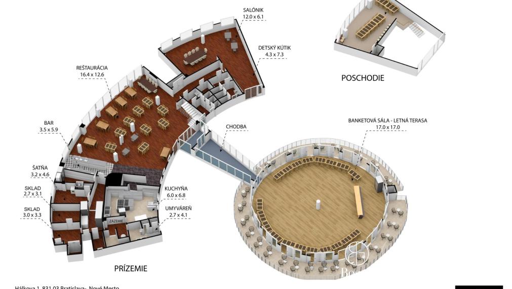 BOSEN | !!BEZ ODSTUPNÉHO!! odstúpenie kompletne zariadenej reštaurácie . Hálkova, Nové Mesto 876m2