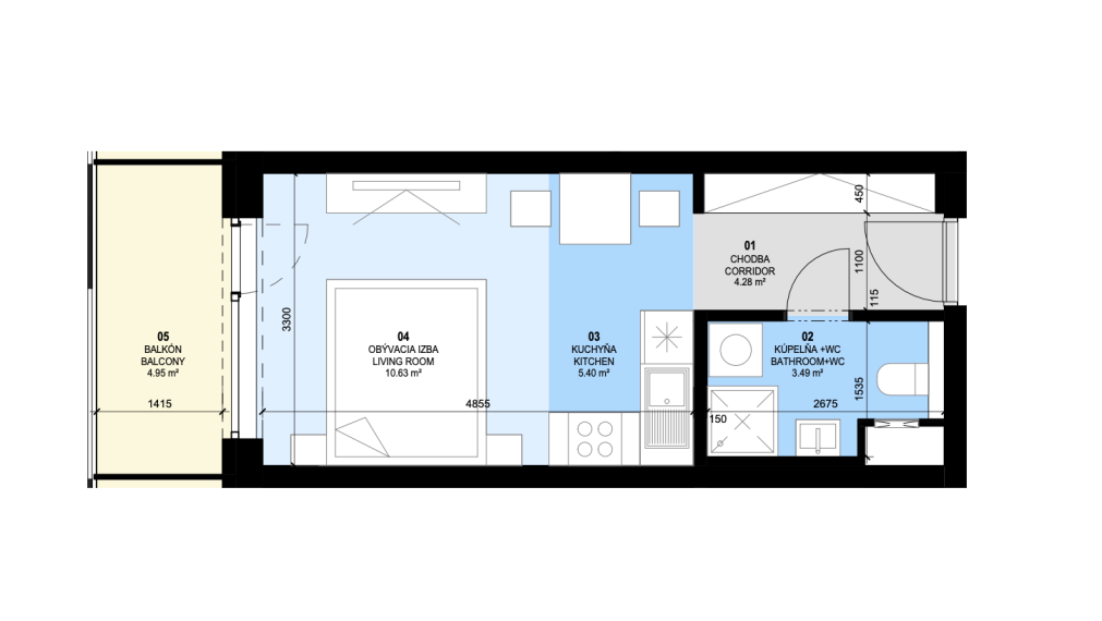 PREDANÉ BOSEN | Slnečnice 1.izbový byt s vonkajším parkovacím státím, Petržalka, 29,56 m2