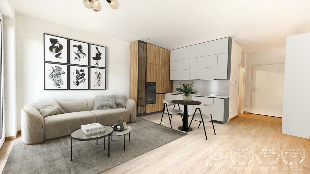 PREDANÉ BOSEN | 1 izbový slnečný byt s balkónom v projekte GALVANI HOME, 32.57 m2