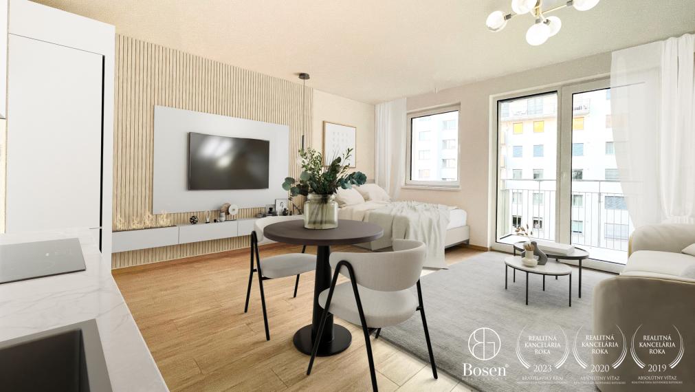 PREDANÉ BOSEN | 1 izbový slnečný byt s balkónom v projekte GALVANI HOME, 32.57 m2