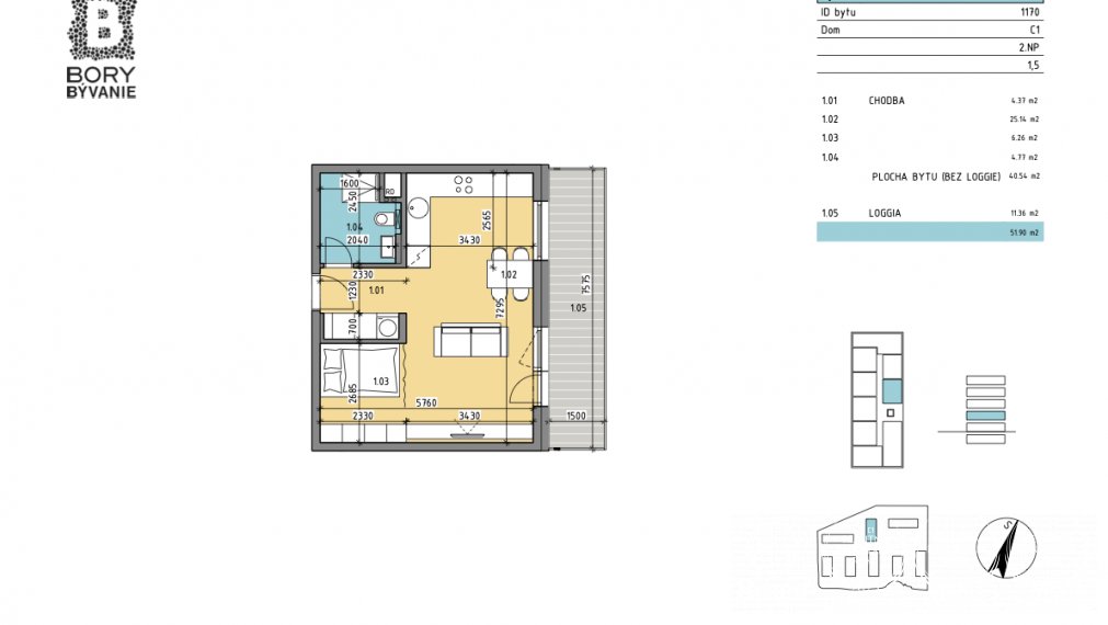 BOSEN I Prenájom 1,5 izbového bytu s parkovaním v novstavbe Bory Promenáda, ulica Jána Langoša