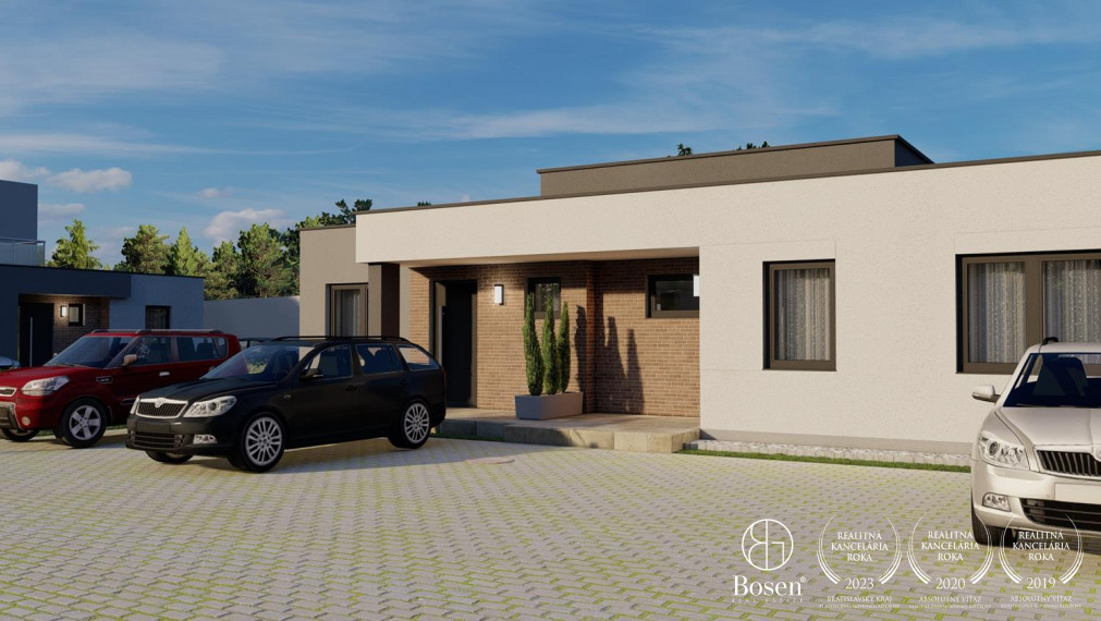 BOSEN | Novostavba v Štandarde, 3 izbový bungalov so záhradou, 3x parkovacie státie, Rovinka