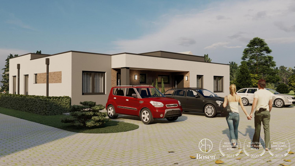 BOSEN | Novostavba v Štandarde, 3 izbový bungalov so záhradou, 3x parkovacie státie, Rovinka