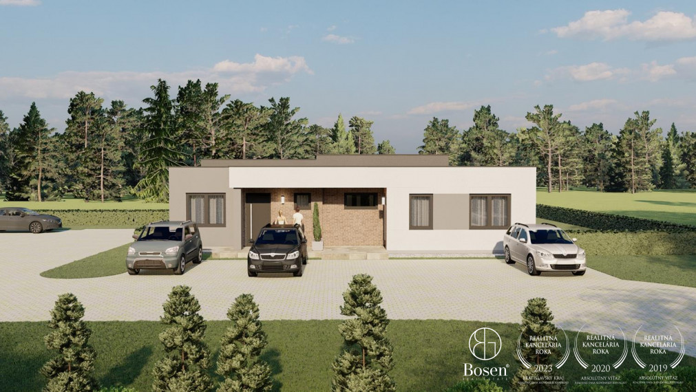 BOSEN | Novostavba v Štandarde, 3 izbový bungalov so záhradou, 3x parkovacie státie, Rovinka