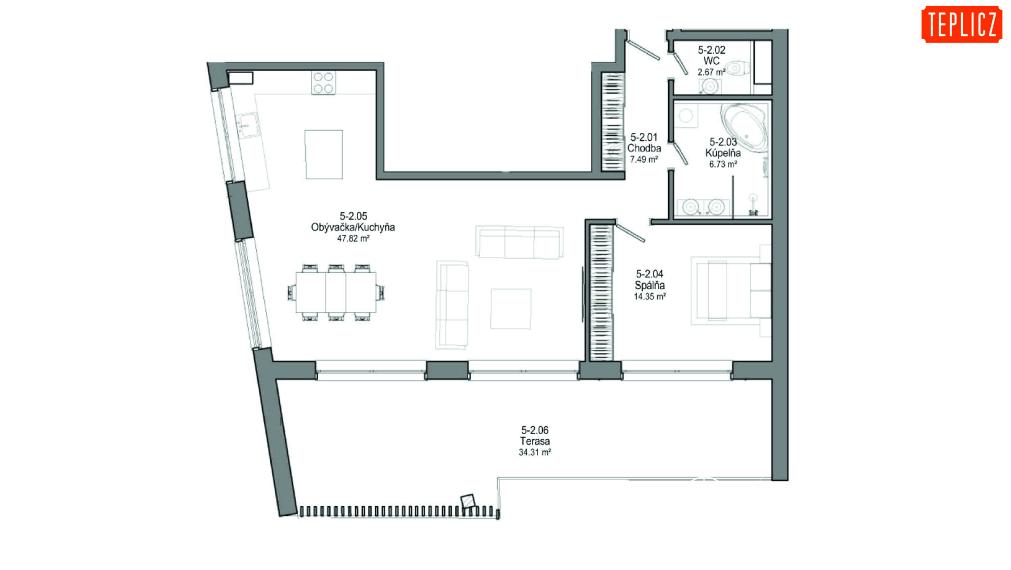 BOSEN | TEPLICZ_Priestranný 3 izbový byt s južnou terasou v centre mesta Piešťany, Teplická, 113.37 m2 _5-02