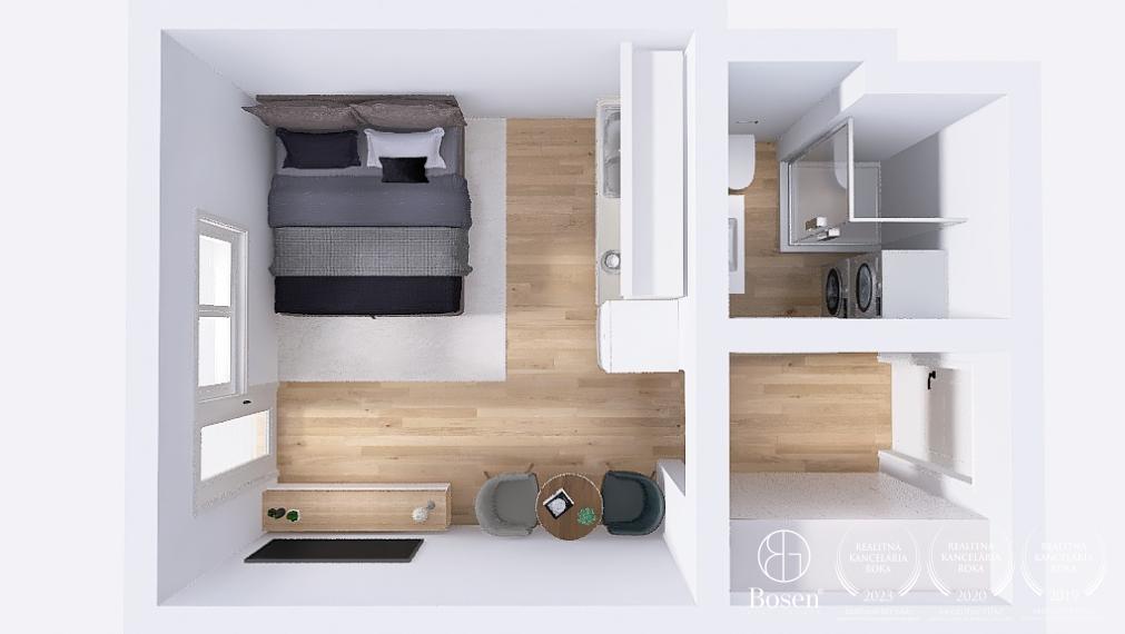 BOSEN | Zariadený 1 izb. byt s parkovacím miestom, kuchyňou a balkónom v novostavbe, Ovocné sady, Ružinov, 27 m2