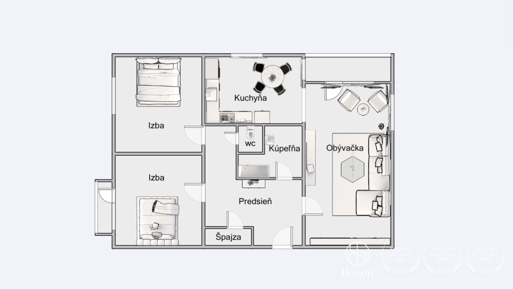 BOSEN | Priestranný 3izbový byt s veľkou loggiou a balkónom, 110m2.