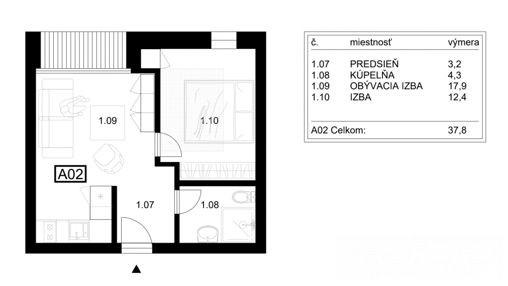 BOSEN | REZERVOVANÝ_2 izbový apartmán A02, Liptovský Mikuláš - Ondrašová, 40.80 m2