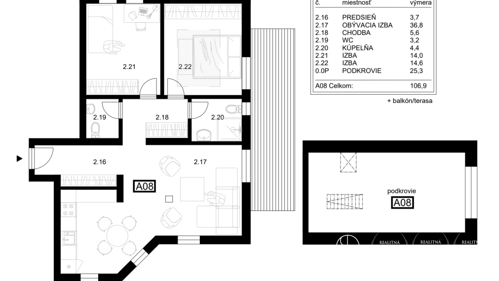 BOSEN | Mezonetový 4 izbový apartmán A08, Liptovský Mikuláš - Ondrašová, 121.90 m2