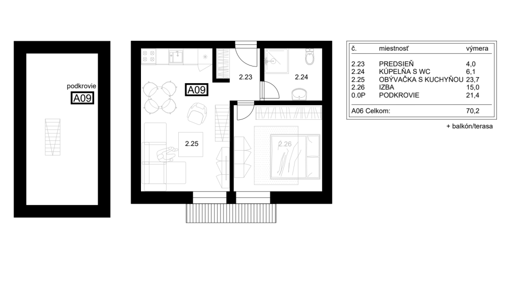 BOSEN | Mezonetový 3 izbový apartmán A09, Liptovský Mikuláš - Ondrašová, 70.20 m2