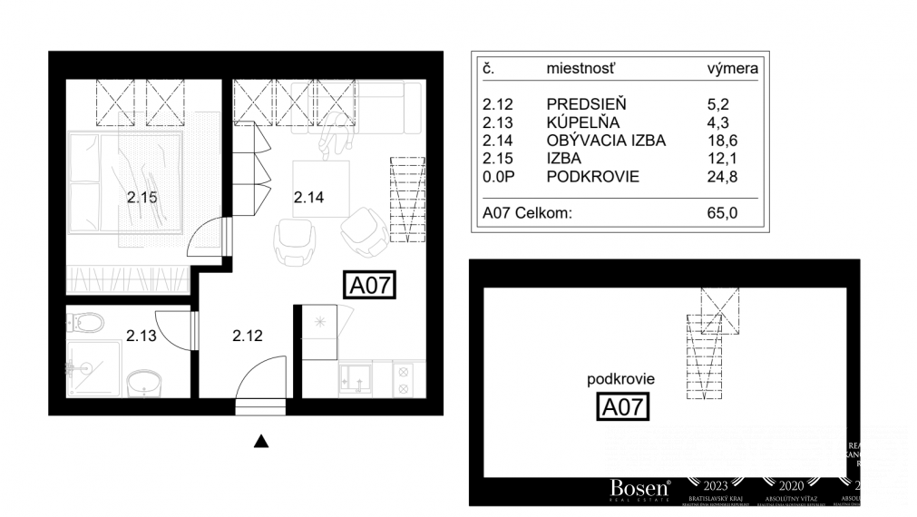 BOSEN | Mezonetový 3 izbový apartmán A07, Liptovský Mikuláš - Ondrašová, 65 m2