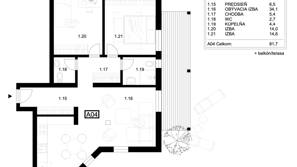BOSEN | Útulný 3 izbový apartmán A04, Liptovský Mikuláš - Ondrašová, 96.70 m2
