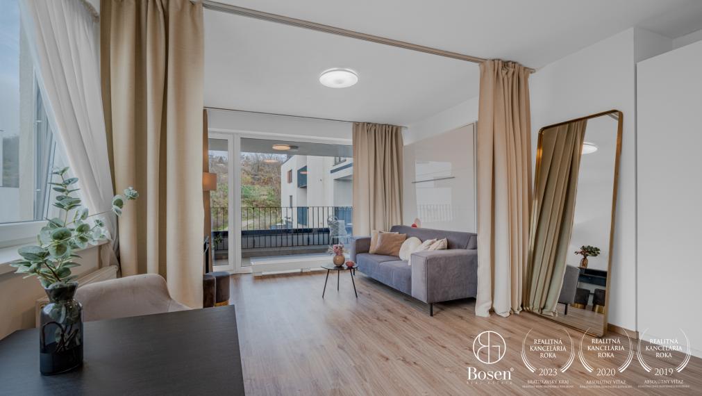 REZERVOVANÉ - BOSEN | Moderný 1-izbový byt s balkónom, pivničnou kobkou a garážou, Svätovavrinecká ul., BA