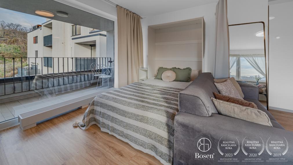 REZERVOVANÉ - BOSEN | Moderný 1-izbový byt s balkónom, pivničnou kobkou a garážou, Svätovavrinecká ul., BA