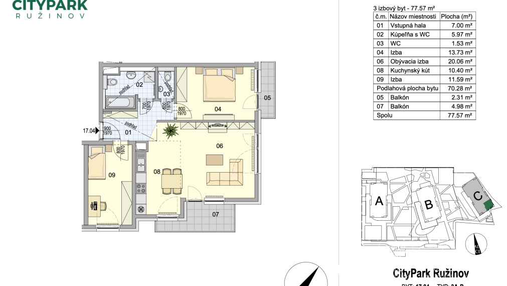 PREDANÉ: BOSEN | 3kk byt v novostavbe City Park Ružinov, 17. poschodie