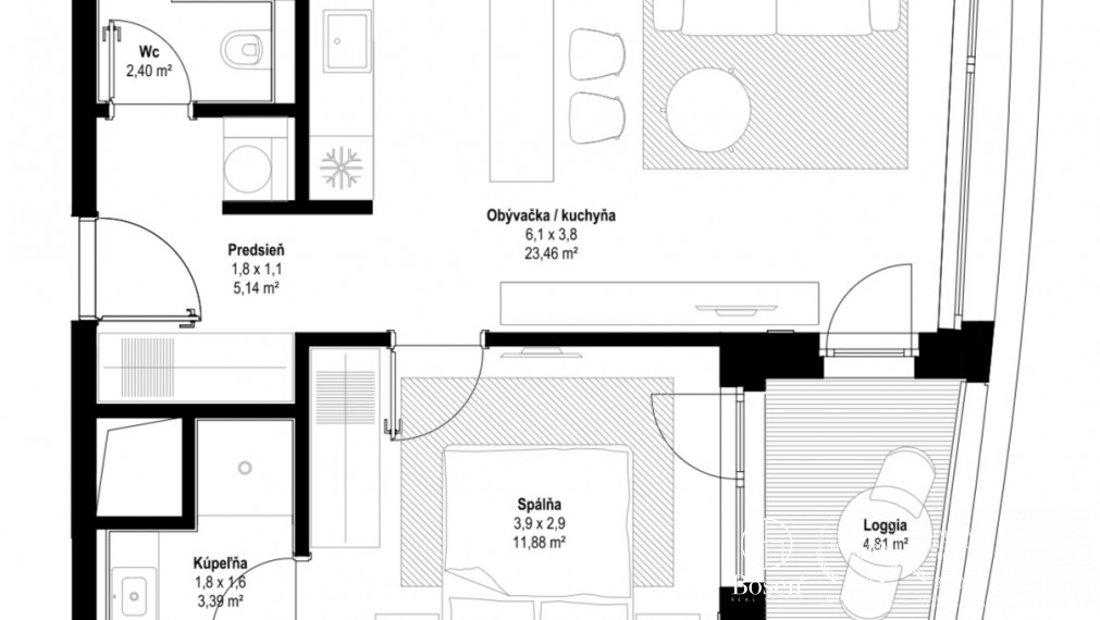 BOSEN | 2 izb.byt s loggiou na 11. poschodí v projekte SKY PARK, Továrenská, 52 m2