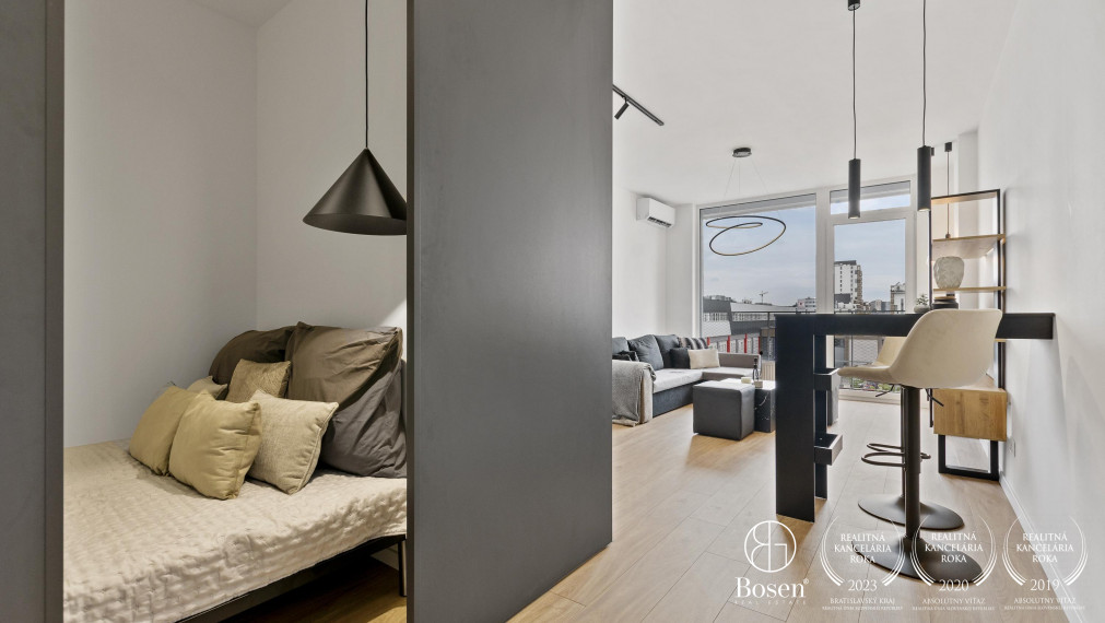 REZERVOVANÉ - BOSEN | Prenájom nový 1,5 izbový byt v Olivia Residence, Rožňavská, BA