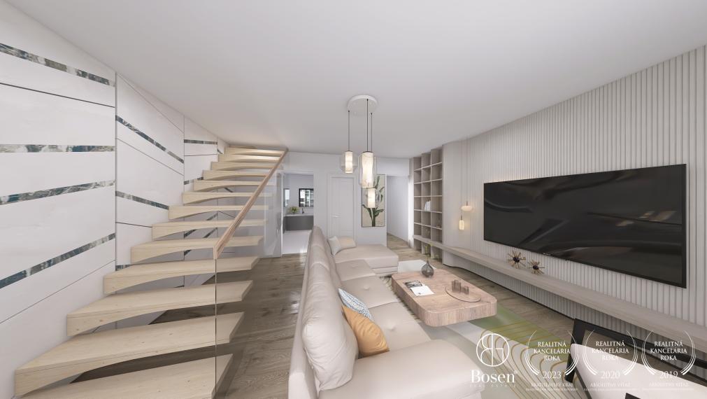 BOSEN | REZERVOVANE Priestranný 3-izbový mezanín s loggiou a garážovým státím v Ružinove, Seberíniho ulica