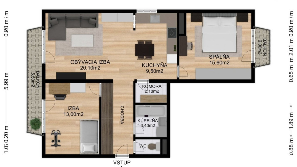 BOSEN | 3 izb.byt s výhladom, dva balkóny, Svätý Jur, Pri Štadióne, 82 m2