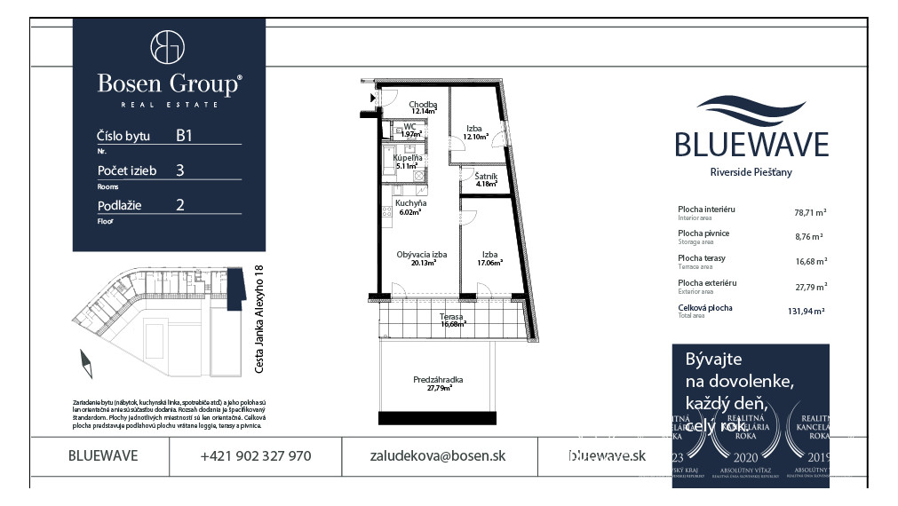 BOSEN |  BLUEWAVE _ 3 izbový byt s krásnym výhľadom B1_02, Banka, Piešťany, 131.94 m2