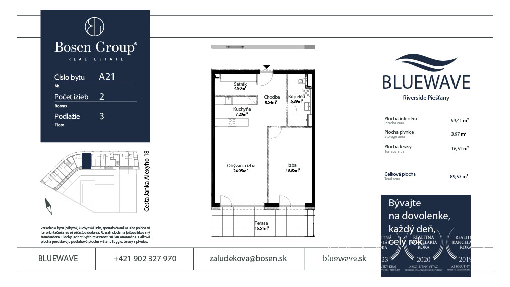 BOSEN | BLUEWAVE _ 2 izbový apartmán s krásnym výhľadom A21_03, Banka, Piešťany, 89.89 m2