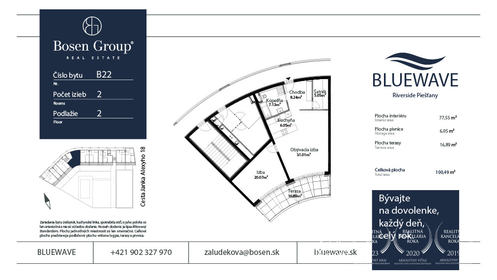 BOSEN | BLUEWAVE _ 2 izbový byt s krásnym výhľadom B22_03, Banka, Piešťany, 100.49 m2