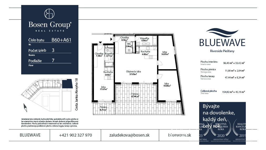 BOSEN | BLUEWAVE _ 4 izbový byt s krásnym výhľadom B60 + A61_07, Banka, Piešťany, 199.42 m2