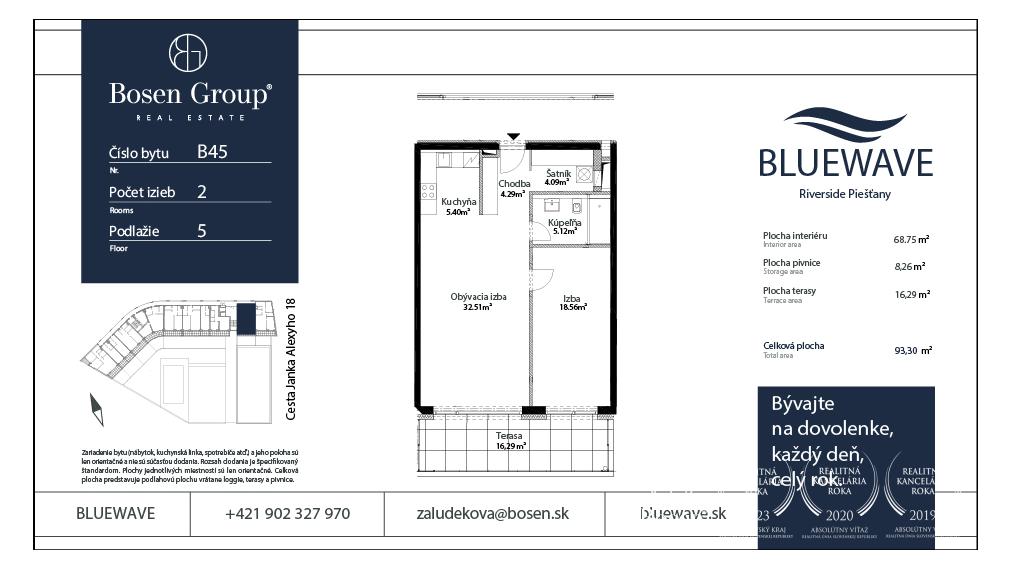 BOSEN | BLUEWAVE _ REZERVOVANÝ_2 izbový byt s krásnym výhľadom A5_45, Banka, Piešťany, 93.30 m2