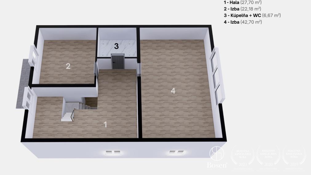 BOSEN | Prízemný rodinný dom s obytným podkrovím, Tornaľa, 604m2.