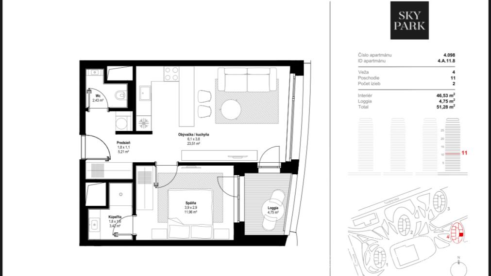 SKY Park - elegantný 2-izbový byt s terasou a panoramatickým výhľadom