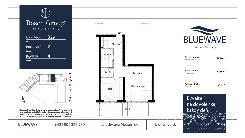 BOSEN | BLUEWAVE _ 2 izbový apartmán s krásnym výhľadom A4_29, Banka, Piešťany, 76.51 m2