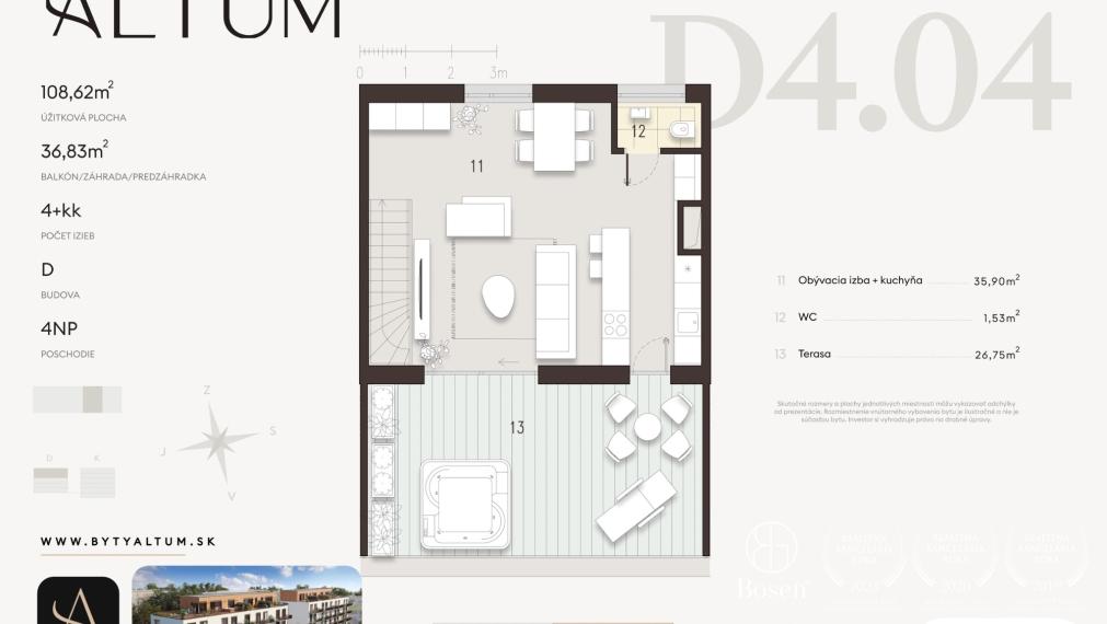 Bosen / 4 izbový byt s terasou a krásnym výhľadom na les