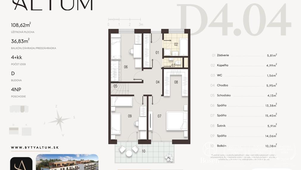 Bosen / 4 izbový byt s terasou a krásnym výhľadom na les