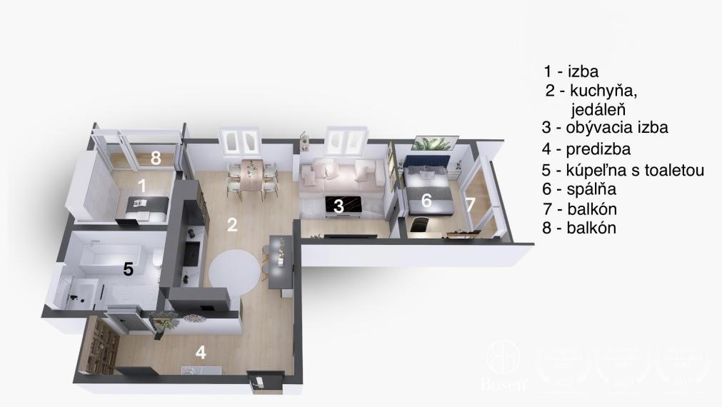 BOSEN | Moderný 3 izbový byt s 2x balkónom, 82m2