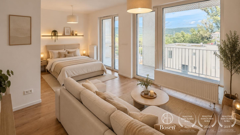 BOSEN | 1,5 izbový byt s veľkou loggiou a bazénom, AGÁTY, Dúbravka, 42,06 m2