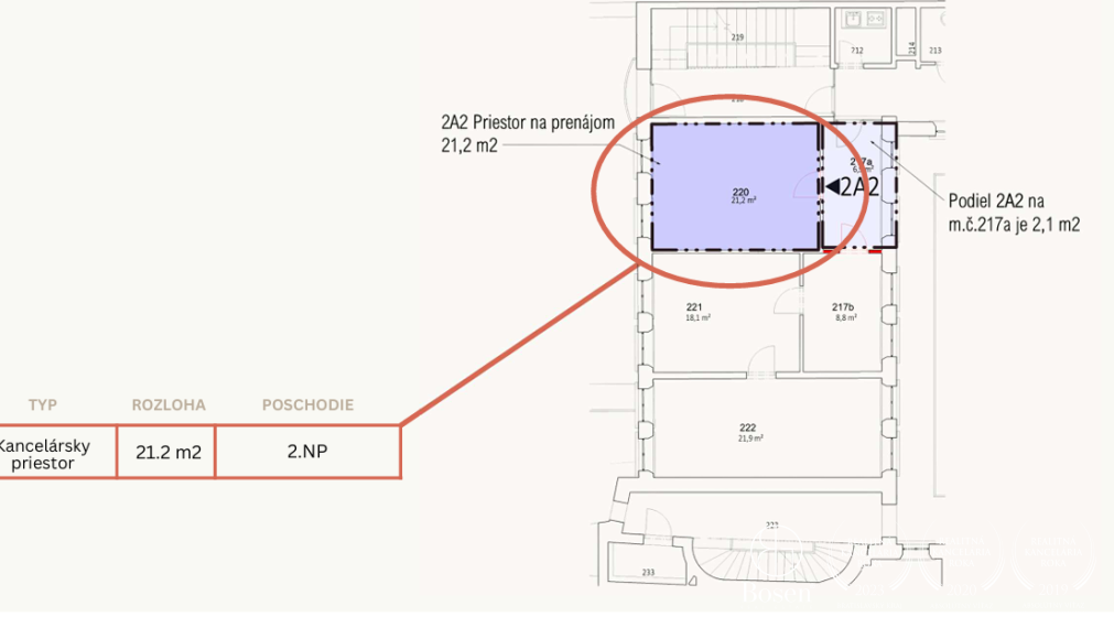 BOSEN | Prenájom kancelárskych priestorov 21,2m2 | Panenská ulica 8 - Staré Mesto, Bratislava