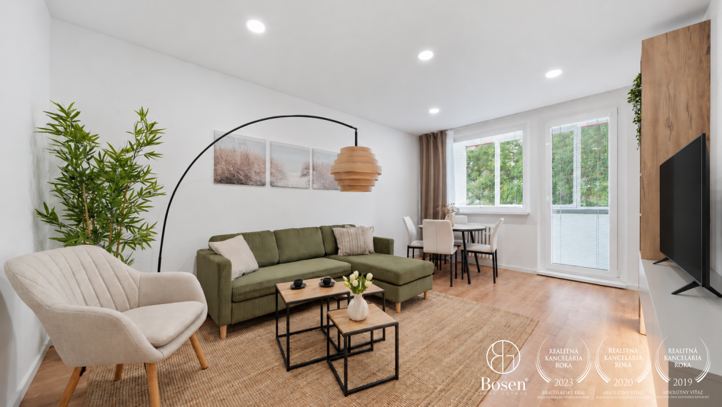 BOSEN | Zrekonštruovaný a zariadený 3 izbový byt s loggiou, 71,55 m², Karola Adlera, Dúbravka