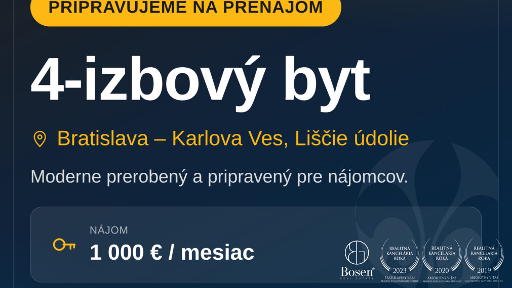 Pripravujem 4 izb byt - Karlova Ves - Líščie údolie
